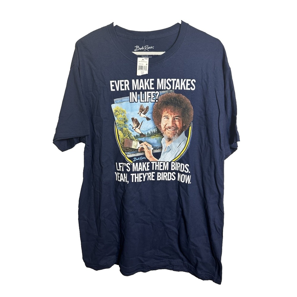 bob ross mens short sleeve blue crew neck shirt size‎ large